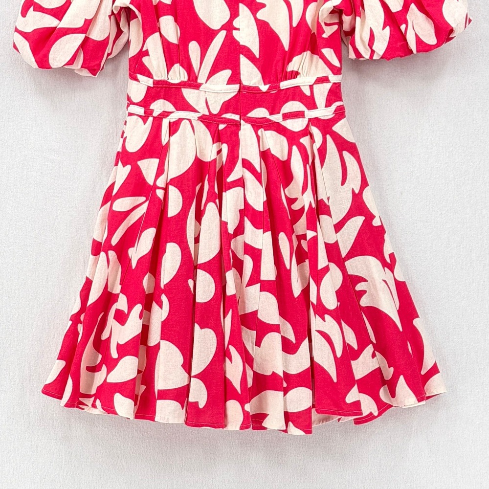 HOUSE OF HARLOW 1960 Mini Dress Women Small Pink Floral Puff Sleeve Tie Front - Picture 8 of 15
